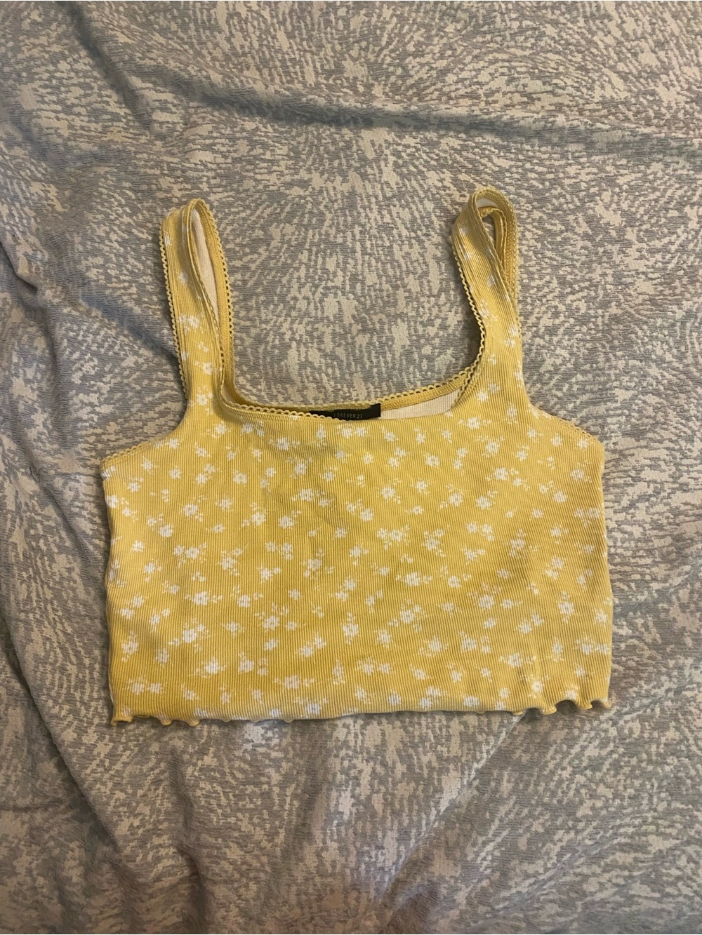 Yellow Floral Ribbed Crop Tank
